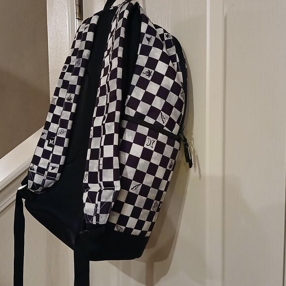 Hurley One & Only backpack Black White Checkerboard Neon Yellow Graphic - Picture 5 of 7